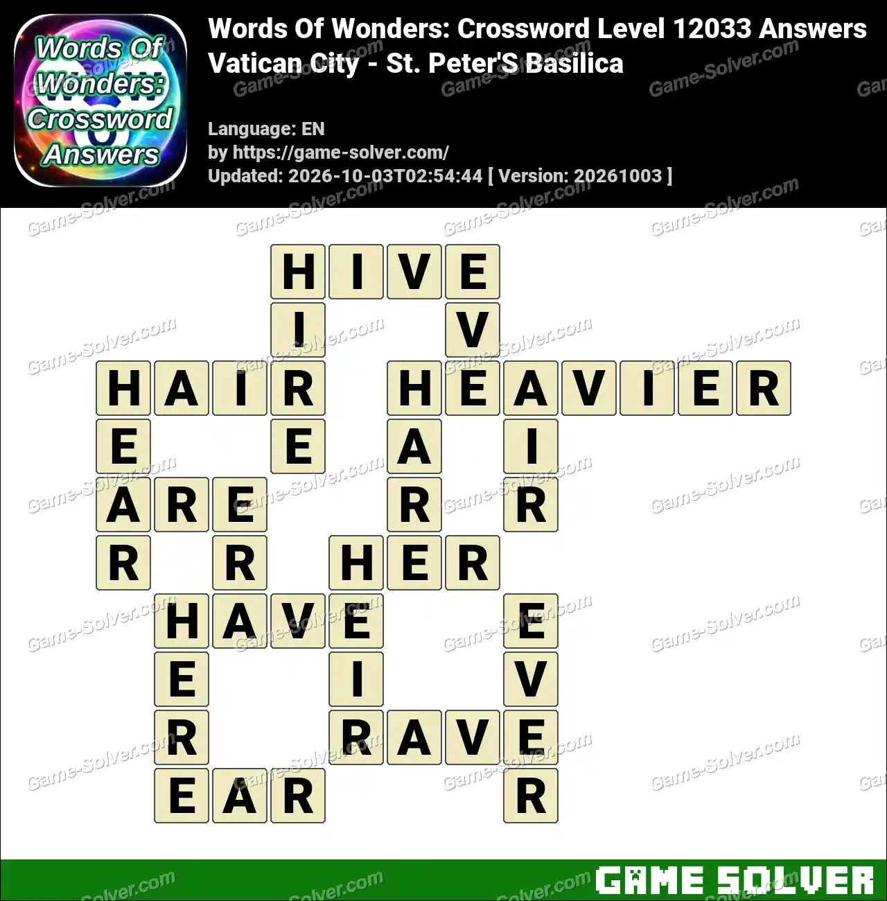 Words Of Wonders: Crossword Level 12033 Answers – Vatican City – St. Peter’S Basilica